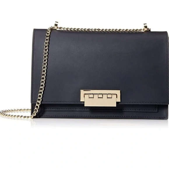 Zac Posen NWOT medium black Earthette Leather gold Chain Bag Accordion style - Picture 6 of 10